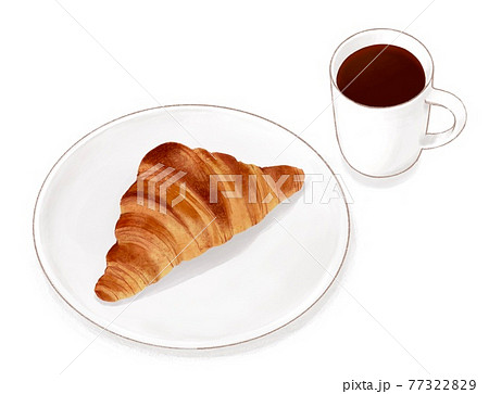 マグカップに入ったコーヒーとお皿に乗ったクロワッサンのイラスト素材 [77322829] - PIXTA
