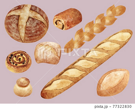 フランスのパンいろいろ背景くすみピンク色 77322830