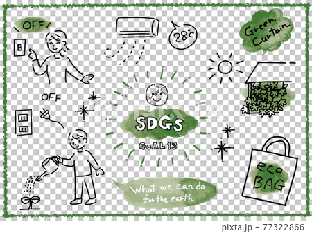 SDGs目標13「気候変動に具体的な対策をとる」事例のイラストセット SDGs目標13「気候変動に具体的な対策をとる」事例のイラストセット 77322866