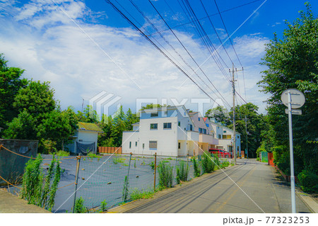 矢切の街並みと青空 77323253