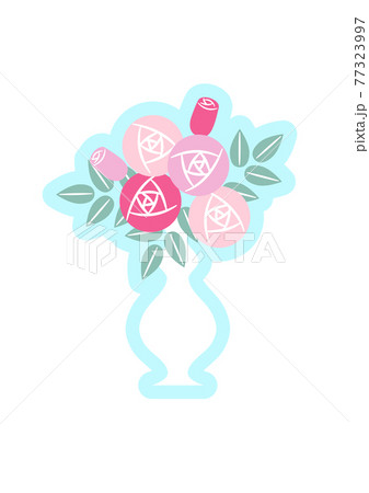 白い花瓶に生けたバラの花 単品イラストのイラスト素材