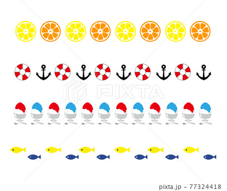 夏のラインイラストセットのイラスト素材
