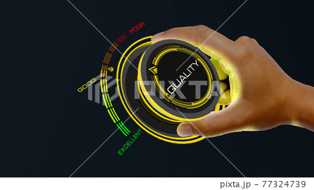 Quality Control Concept with knob button changing value Excellent to Poor and reverse Quality Control Concept with knob button changing value Excellent to Poor and reverse 77324739