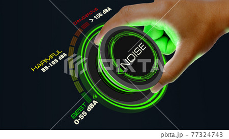Noise Control Concept with knob button changing value Best to Dangerous and reverse Noise Control Concept with knob button changing value Best to Dangerous and reverse 77324743