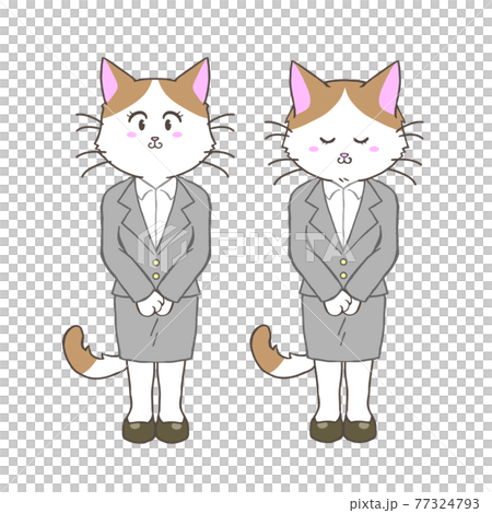 お辞儀するサラリーマン（女性）の猫 77324793