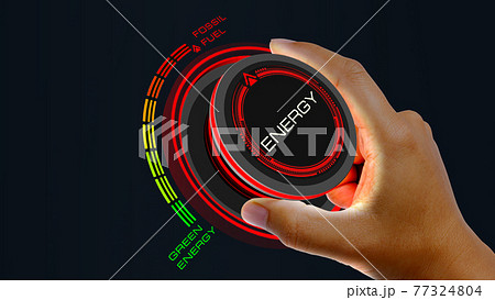 Green Energy  Concept with knob button changing Green Energy  to Fossil Fuel and reverse 77324804