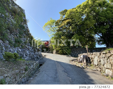晴れの日の松阪城と石垣 77324872