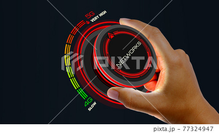 5g technology concept with knob button changing speed 4G to 5G and reverse 77324947