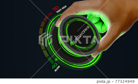 5g technology concept with knob button changing speed 4G to 5G and reverse 77324949
