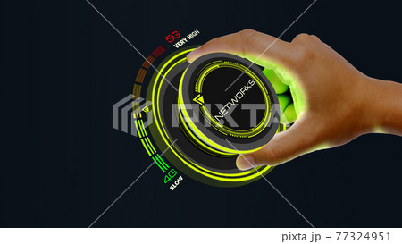 5g technology concept with knob button changing speed 4G to 5G and reverse 77324951