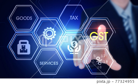 GST Hexagonal Touch Screen Concept Hexagonal virtual Touch Screen Concept with  man touching screen with finger and light streak 77324955