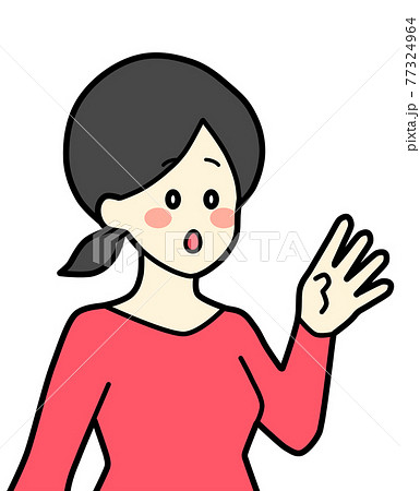 手を四にして驚く女性のイラスト右向き 77324964