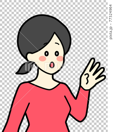 手を四にして驚く女性のイラスト右向き 77324964