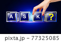 Ask letter written on glass cube, animated hand putting one icon on place to complete the composition 77325085