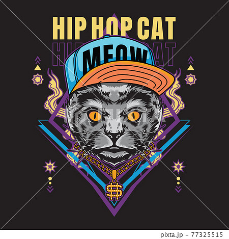 Hip hop cat tshirt design vector illustration style suitable for t-shirt, sticker, posters. Animal tattoo style Hip hop cat tshirt design vector illustration style suitable for t-shirt, sticker, posters. Animal tattoo style 77325515