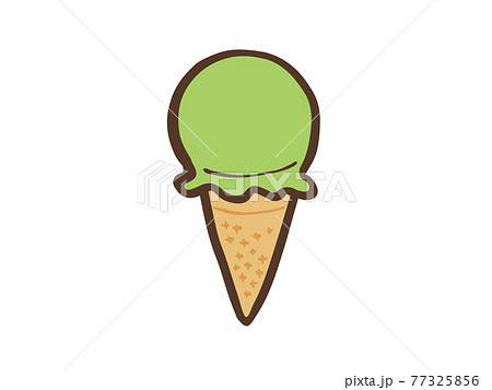 かわいいアイスクリーム 抹茶味 ブラウン色 手書きイラスト素材のイラスト素材