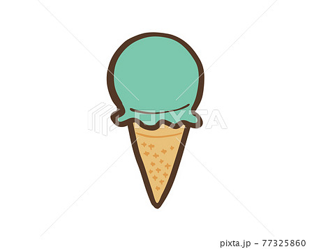 かわいいアイスクリーム ミント味 ブラウン色 手書きイラスト素材のイラスト素材