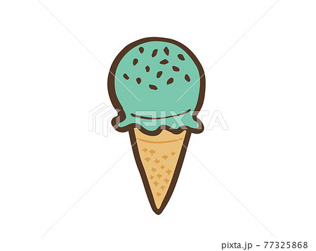 かわいいアイスクリーム ミント味 ブラウン色 手書きイラスト素材のイラスト素材