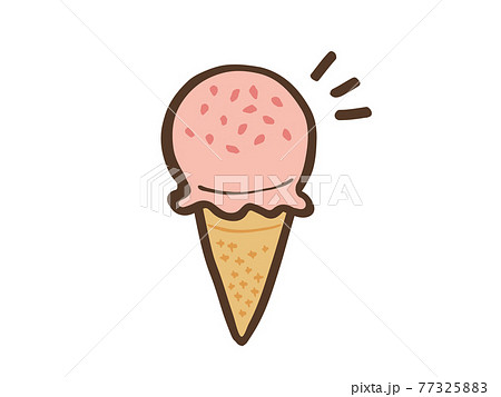 かわいいアイスクリーム ストロベリー味 ブラウン色 手書きイラスト素材のイラスト素材