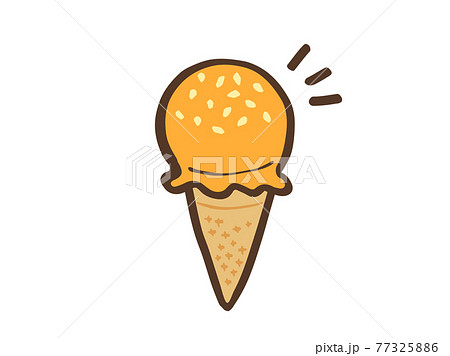 かわいいアイスクリーム マンゴー味 ブラウン色 手書きイラスト素材のイラスト素材