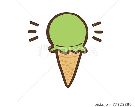 かわいいアイスクリーム 抹茶味 ブラウン色 手書きイラスト素材のイラスト素材