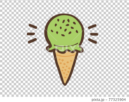 かわいいアイスクリーム 抹茶味 ブラウン色 手書きイラスト素材のイラスト素材