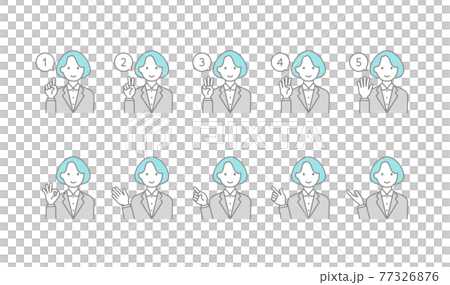 一個穿西裝的女人用手勢設置的圖標，用簡單的線條畫畫 77326876