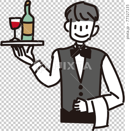 ワインを持ったウエイターのシンプルなイラストのイラスト素材