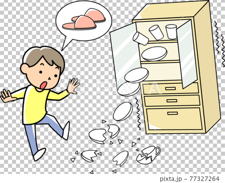 A man who is likely to get injured by tableware broken by the earthquake A man who is likely to get injured by tableware broken by the earthquake 77327264