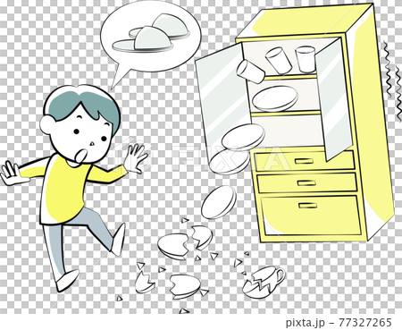 A man who is likely to get injured by tableware broken by the earthquake 77327265