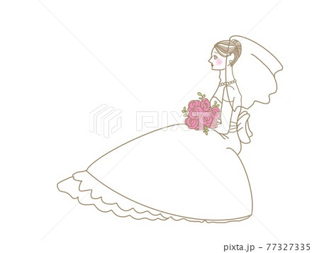 ブーケを持って座っている花嫁のイラスト素材