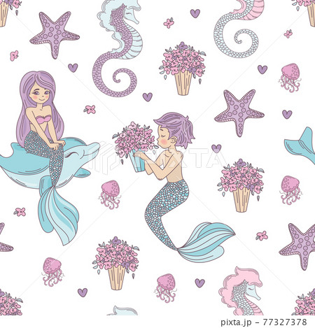 MERMAID PATTERN Princess Girl Wedding Underwater Sea Ocean Travel Cruise Seamless Background Vector Illustration For Print 77327378