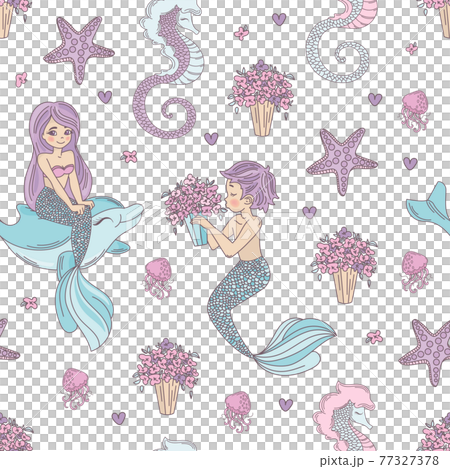 MERMAID PATTERN Princess Girl Wedding Underwater Sea Ocean Travel Cruise Seamless Background Vector Illustration For Print 77327378