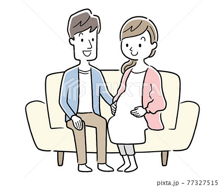 ベクターイラスト素材:ソファーに座る妊婦の妻と夫、夫婦 ベクターイラスト素材:ソファーに座る妊婦の妻と夫、夫婦 77327515