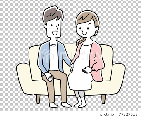 ベクターイラスト素材:ソファーに座る妊婦の妻と夫、夫婦 ベクターイラスト素材:ソファーに座る妊婦の妻と夫、夫婦 77327515