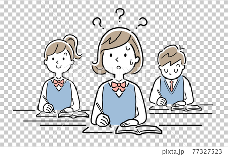 ベクターイラスト素材：授業内容が理解できない女子学生 77327523