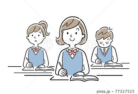 ベクターイラスト素材：授業を受ける女子学生たち 77327525