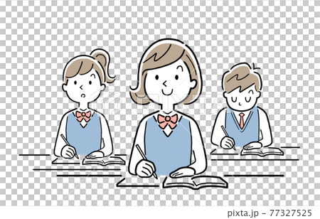ベクターイラスト素材：授業を受ける女子学生たち 77327525