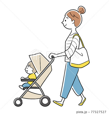 ベクターイラスト素材 ベビーカー ママ お出かけのイラスト素材