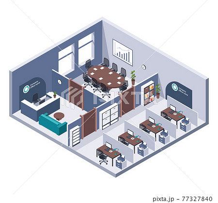 Isometric office. Room interior with furniture,... - Stock Illustration  [77327840] - PIXTA