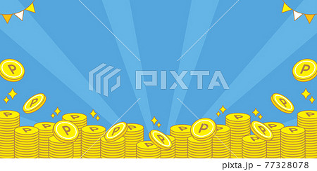 かわいいポイントコインの背景　青系　横長　バナー 77328078