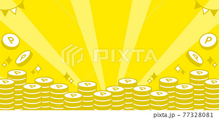 かわいいポイントコインの背景 黄色 横長 バナーのイラスト素材