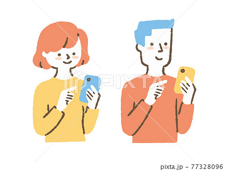 フリマアプリで買い物をする男女のイラスト素材