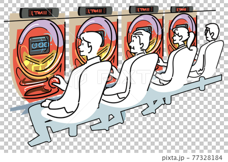 People playing side by side on a pachislot machine 77328184