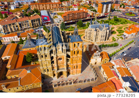 Cathedral and Episcopal Palace of Astorga in summer. Castile and Leon. Spain 77328205