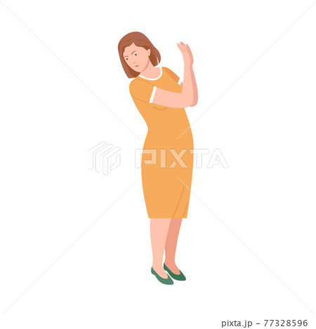 Frowning Woman Quarrelling and Arguing with Someone Shouting Vector Illustration 77328596