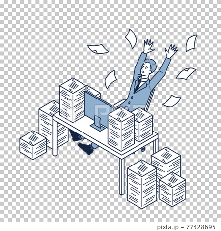 A male businessman who is chased by a large amount of materials 77328695