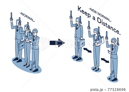 マスクをして一定の距離をあけて通勤する会社員 マスクをして一定の距離をあけて通勤する会社員 77328696