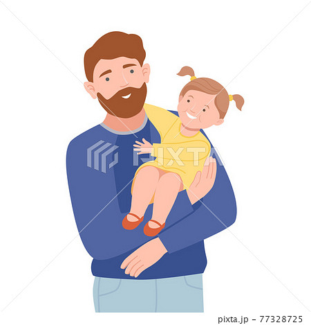 Young Bearded Father Holding His Daughter in Arms Embracing Vector Illustration 77328725