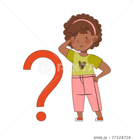 Puzzled Little African American Girl With のイラスト素材